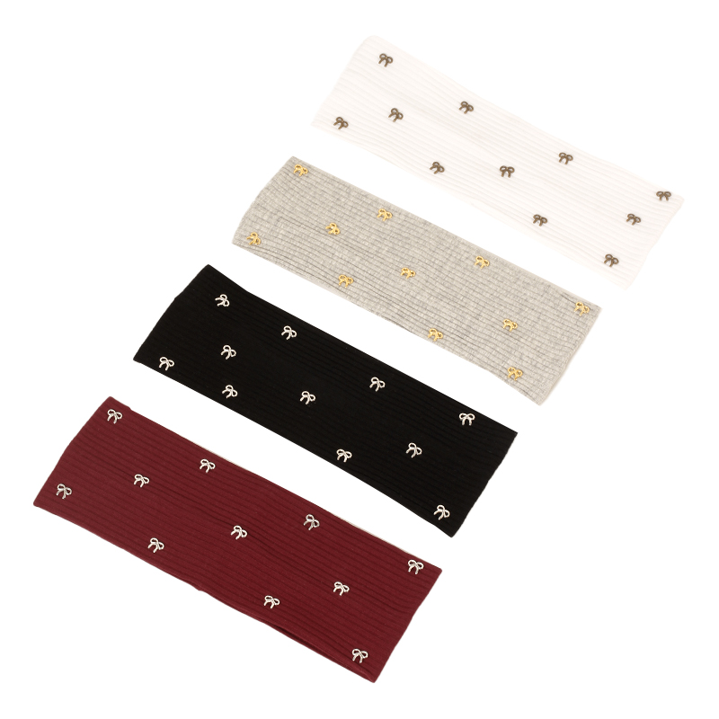 Geebro Women Metal bow Ribbed Headbands HairBands Casual Elastic Headwear Ladies Vintage Head Wraps Hair Accessories