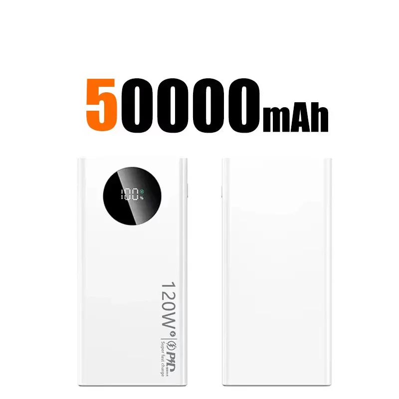 Banco de energía de 120W y 50000mAh, Banco de energía de carga rápida de alta capacidad, cargador de batería externo de capacidad portátil para todos los teléfonos Xiaomi: BLANCO
