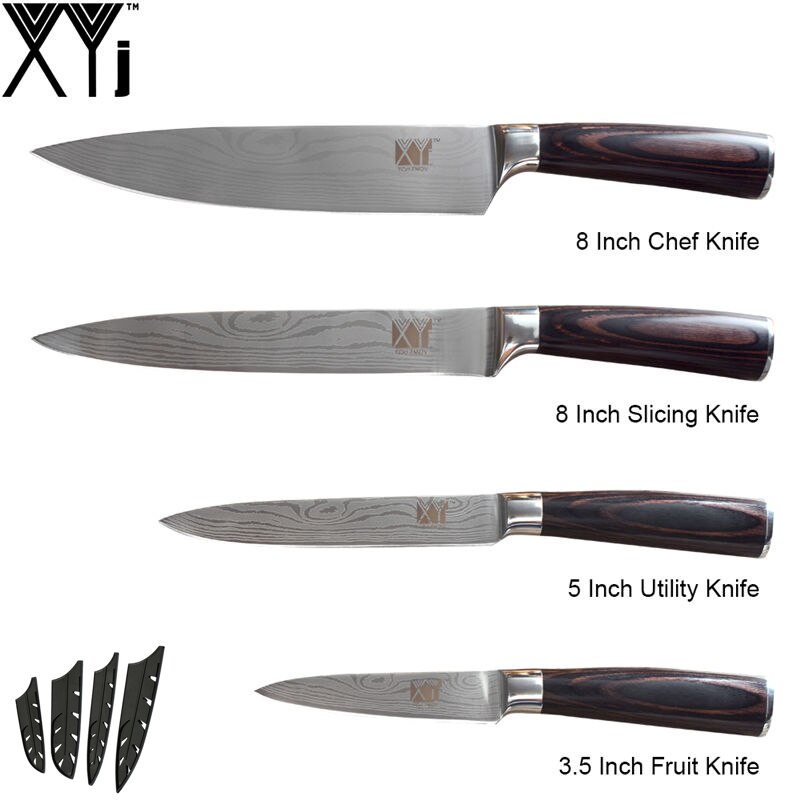 Xyj 6 stk rustfritt stål kjøkkenkniv høy karbon skarpt blad bøy håndtak kokk skjæringe santoku nytte skjærekniver: C.