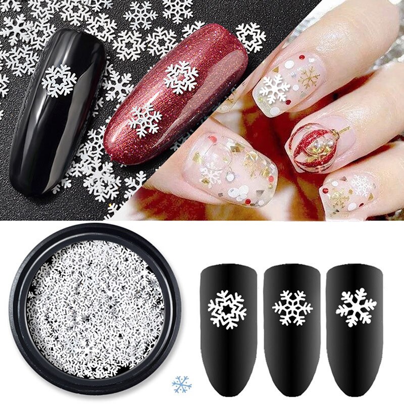 1 Fles Sneeuwvlokken Diy Nail Pailletten Wit Gemengde Glitter Kerst Nail Art Polish Manicure Decoraties