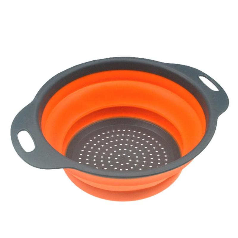 Foldable Silicone Colander Fruit Vegetable Washing Basket Strainer Drain Kitchen Gadget Tool Collapsible Drainer With Handle: Orange trumpet