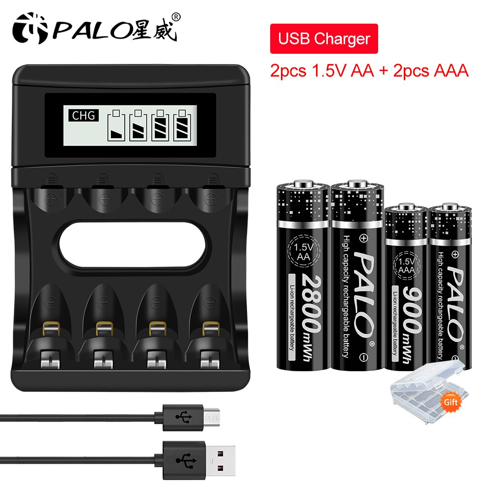 1.5V lithium AA + AAA rechargeable battery 1.5V AA AAA li-ion battery for flashlight toys watch MP3 player aa lithium batteriies: 2 AA 2 AAA 1 Charger