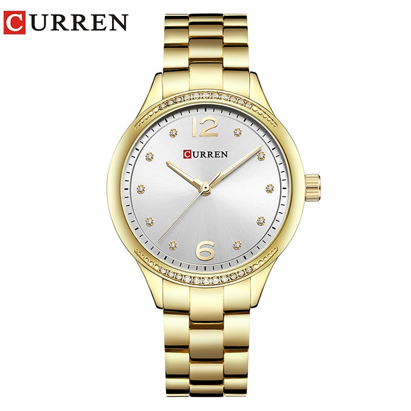 CURREN Watch Women Luxury Brand Dress Ladies Wristwatch Rhinestone Quartz Clock Stainless Steel Waterproof Montre Femme