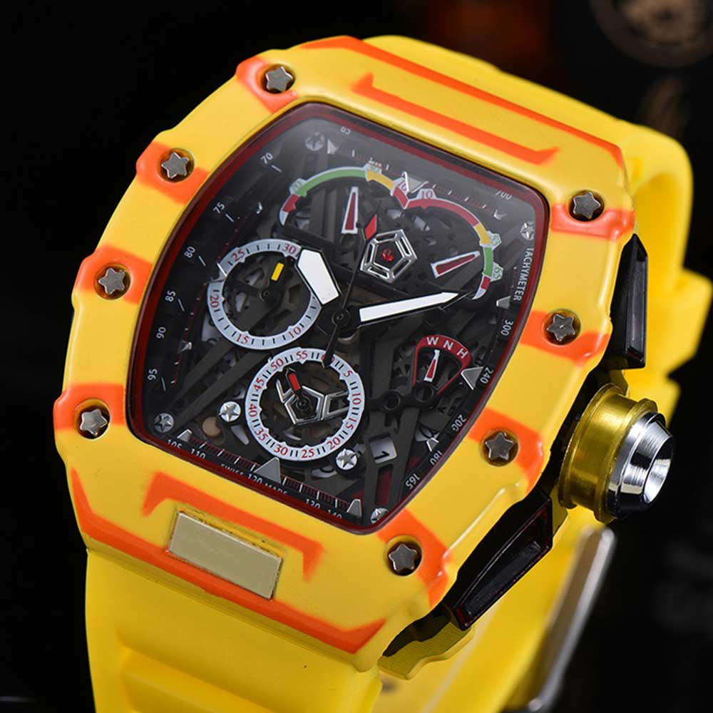 Sport Unieke Mannen Horloge Carbon Fiber Patroon 6-Hand Man Horloge Kleur Graffiti Business Jurk Mannelijke Horloges klok M: 1