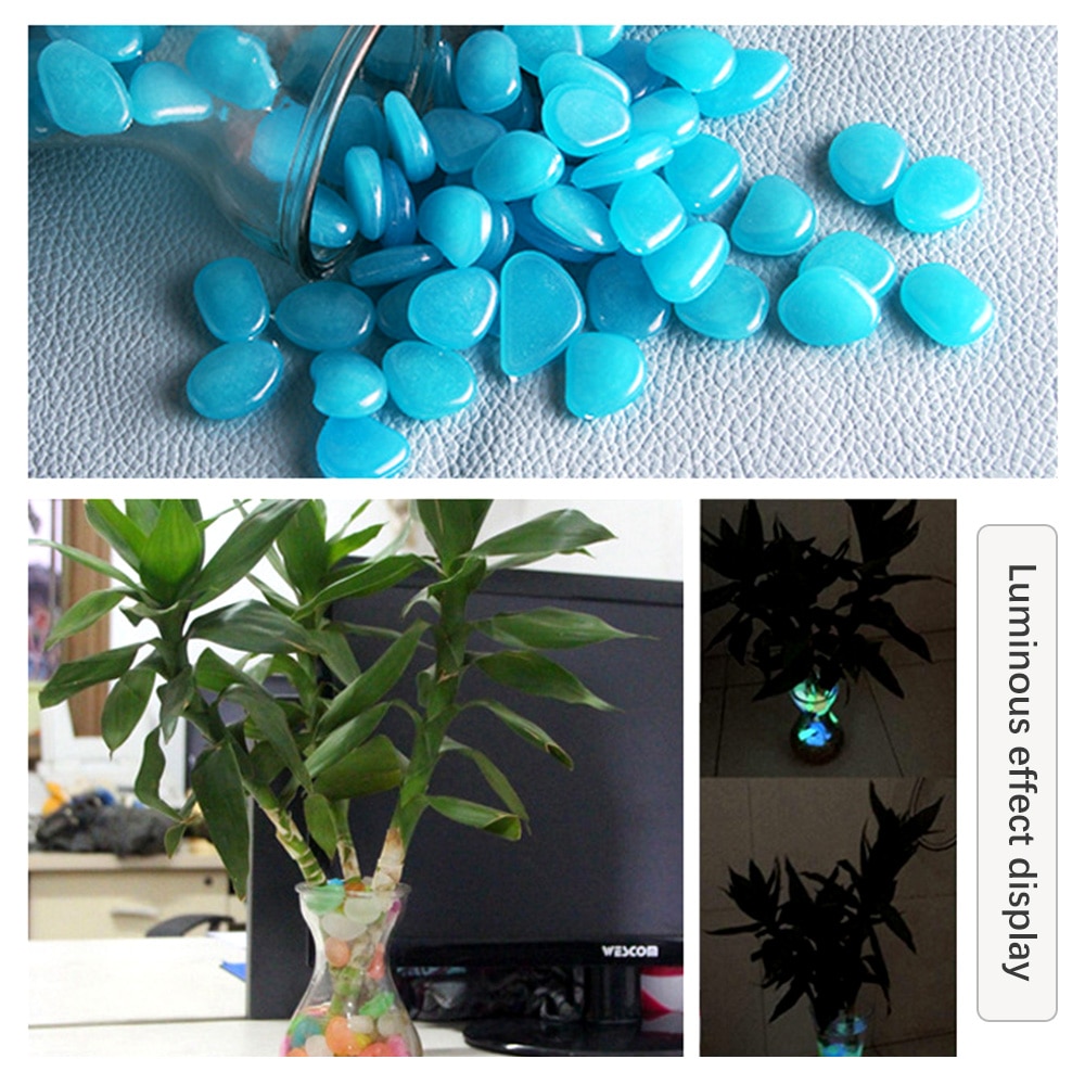 Piedras brillantes para acuario, decoraciones de jardín, pecera, piedras luminosas, rocas que brillan en la oscuridad, accesorios para acuario, 100 Uds.