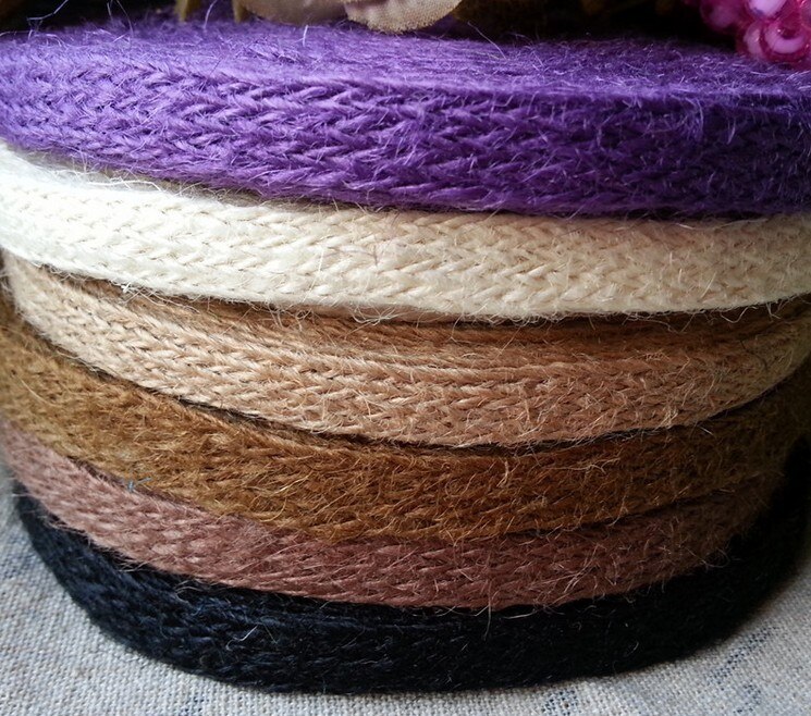 12 kleuren gevlochten plat jute touw koord/rand/rand/touw 10mm jute linten doe-het-zelf knutselbenodigdheden 30m(98ft)