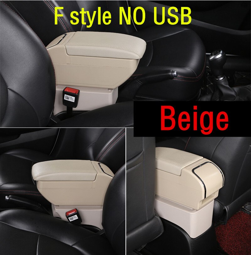 For Seat Ibiza Armrest Box Center console central Store content Storage box with cup holder products Arm Rest: F Beige No USB