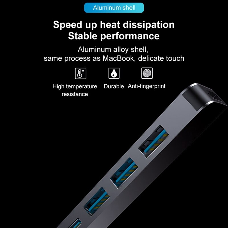 5 in 1 Type C USB Hub USB 3.0 4K HDMI Port Adapter High-Speed PD Charging Docking Station for Office PC Notebook