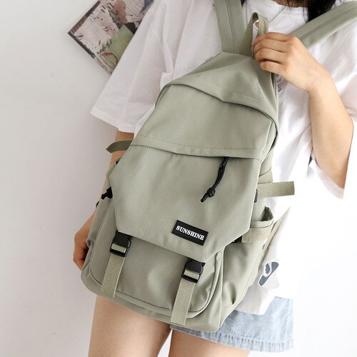 Mochila japonesa Ins Wind de Color sólido para mujer , nueva mochila escolar para estudiantes de secundaria, mochila coreana, bolsos de hombro para mujer: Verde militar