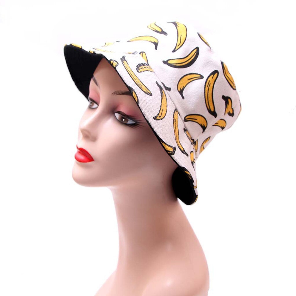 Banaan Emmer Hoed Voor Vrouwen Verse Vruchten Visser Hoeden Volwassen Unisex Cap Banana Print Outdoor Zonnehoed Strand Reizen gorro: White 