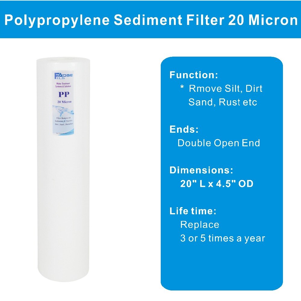 20-Inch Big Blue 20 Micron Whole House Sediment Water Filter 4.5" x 20" PP Melt Blown Cartridges - 1 PACK