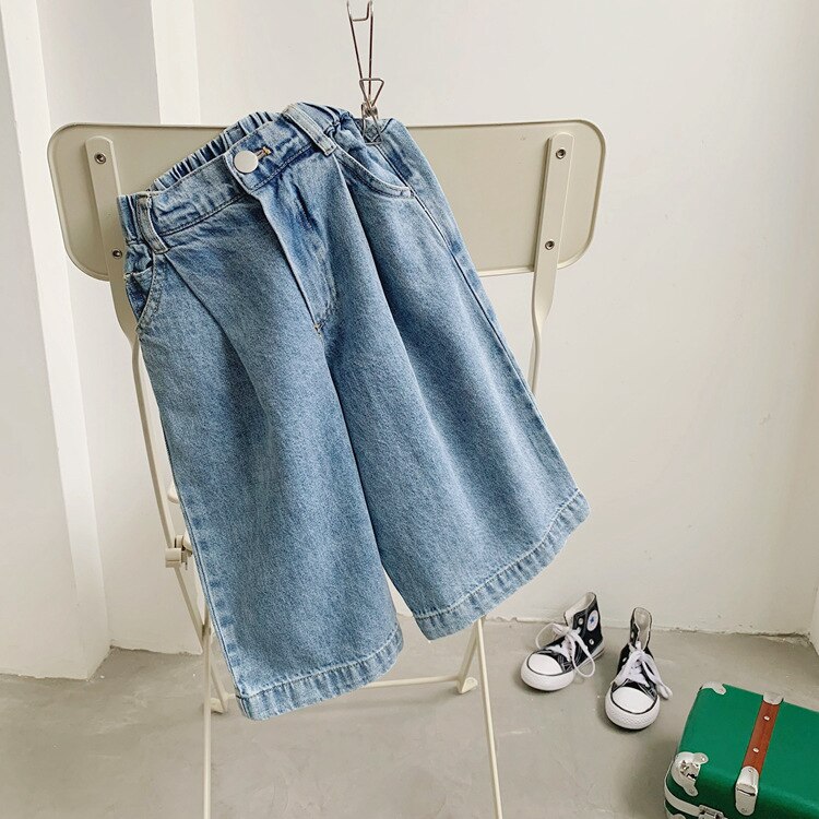 Zomer Koreaanse Stijl Peuters Kids Wijde Broek Losse Zachte Kinderen Rechte Denim Broek Baby Meisjes Casual jeans
