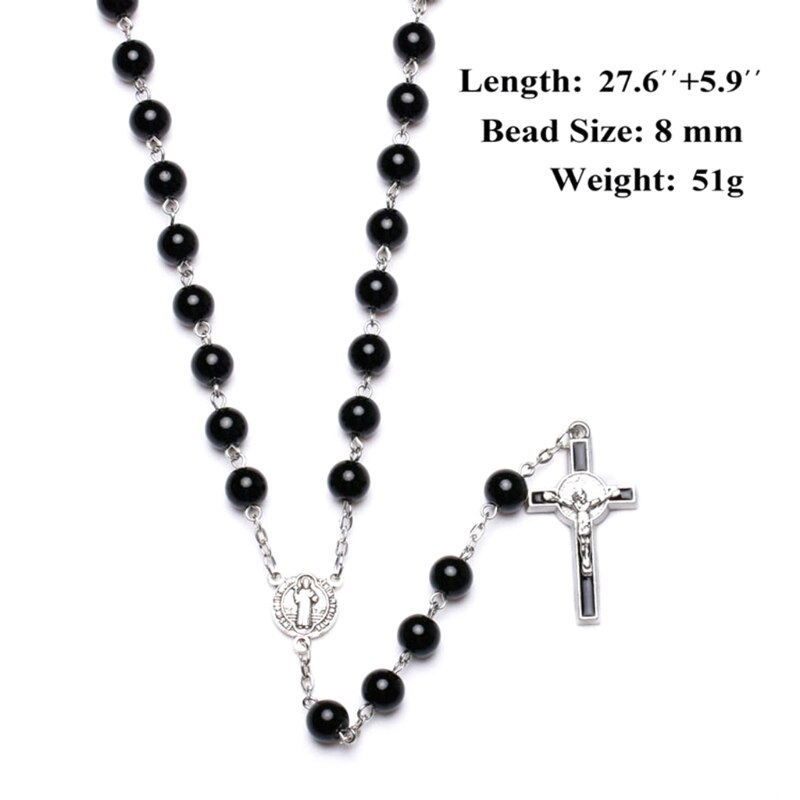 Zwart Glas Kruis Religieuze Ketting Katholieke Rozenkrans Ketting Kerk Souvenirs L5YE