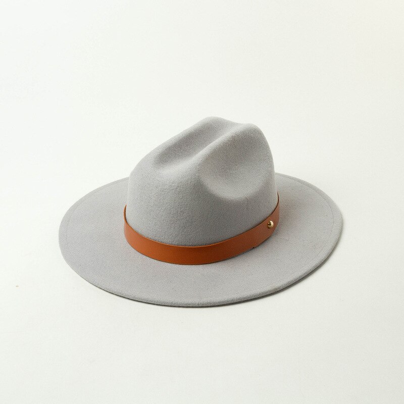 Uspop kvinder efterår vinter hatte 100%  uld fedoras bælte dekoreret jazz hat: Gråblå