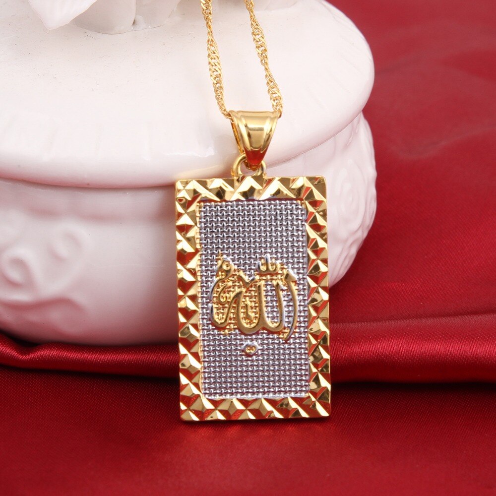 24K oro Color Allah islámico collar con libre de cadena Mujer de la joyería de los hombres