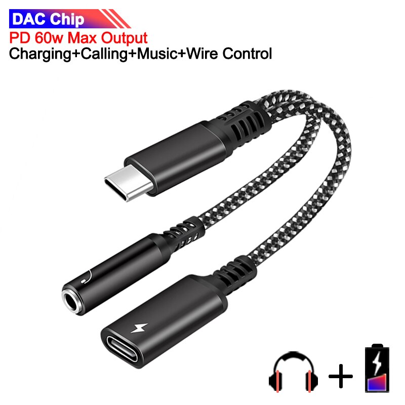 Convertitore cavo di ricarica per auricolari Jack da 2in1 tipo C a 3.5mm adattatore OTG da USB 3.0 a tipo C per MacbookPro Xiaomi Huawei genere-c: C-nero