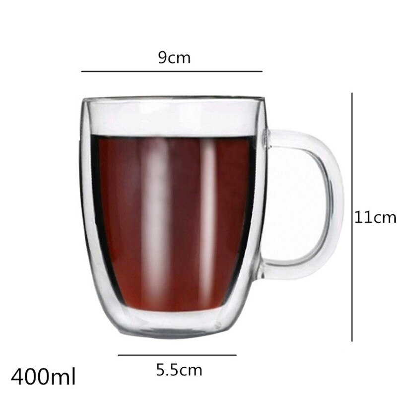 Double insulation transparent glass coffee cup with the glass office household cup milk cup 400 ml: Pattern3  400ml