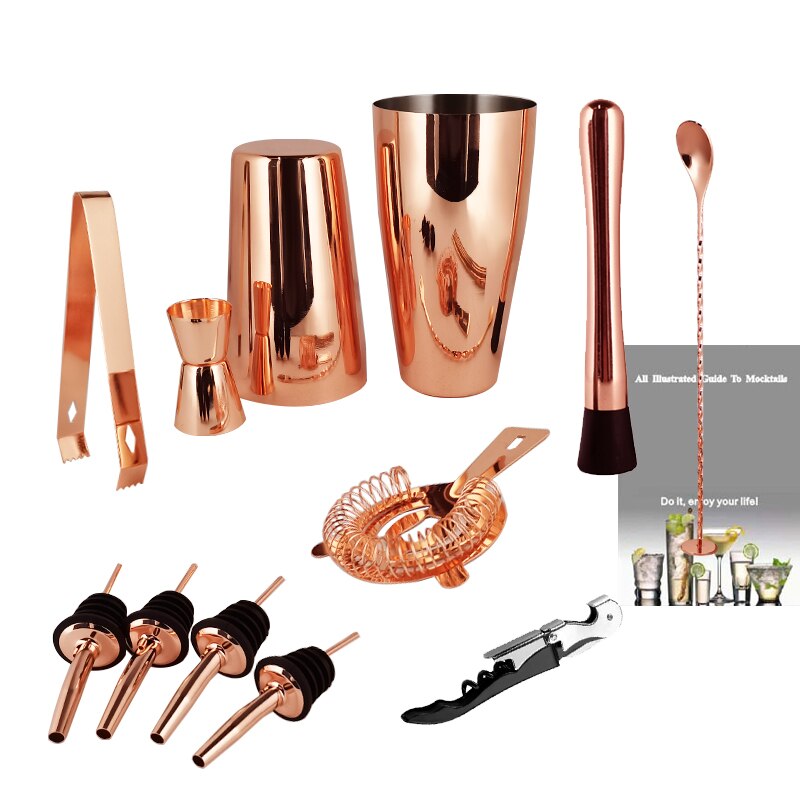1-13 Piece Cocktail Shaker with Stylish Stand Bar Set (Copper and Black)Everything for Pefect Home Bartending: 12Pcs M Shaker