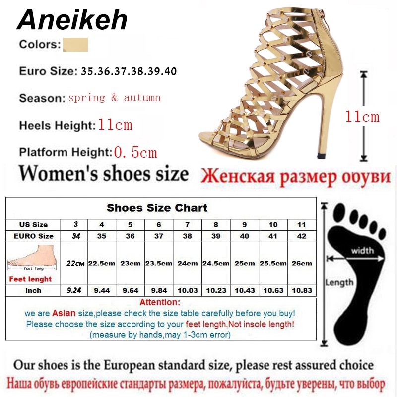 Aneikeh sommer gladiator sandaler guld ankel dame sandaler bur høje hæle romerske sko 12 cm fest dans størrelse 35-40