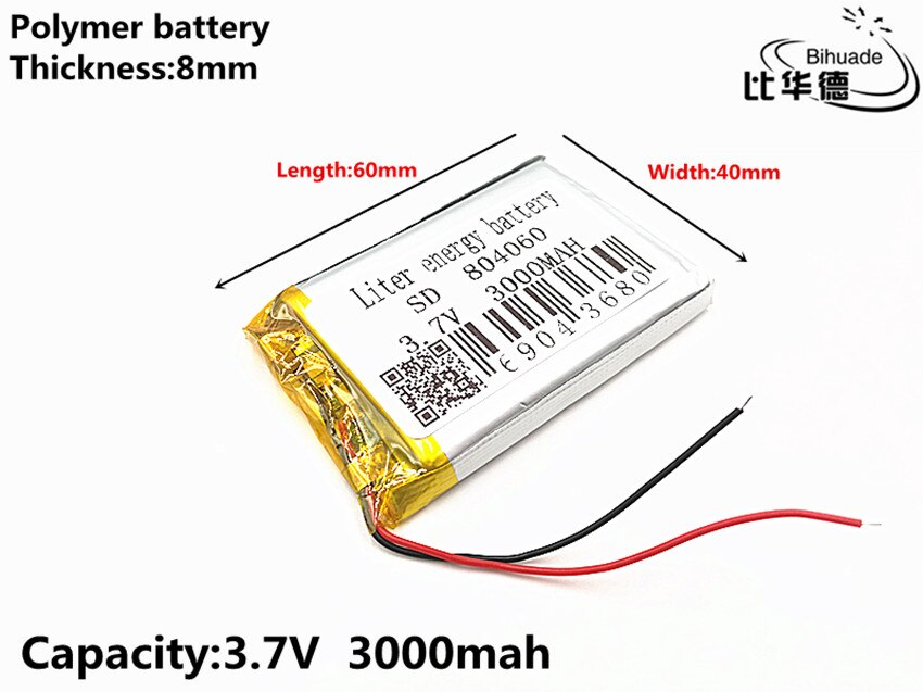 5 stks/partij 3.7 V 3000 mAH 804060 Polymer lithium ion/Li-Ion Oplaadbare batterij voor DVR, GPS, mp3, mp4