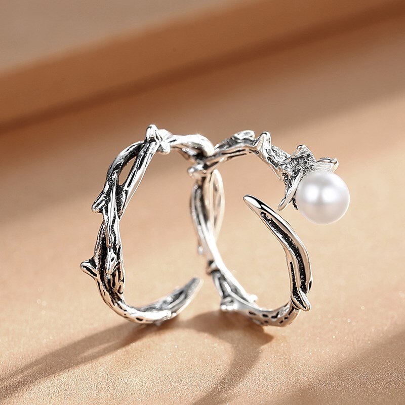 NEHZY 925 Sterling Silver Ring Hollow Woman Jewelry Adjustable Couple Ring Retro Pearl Thai Silver Black