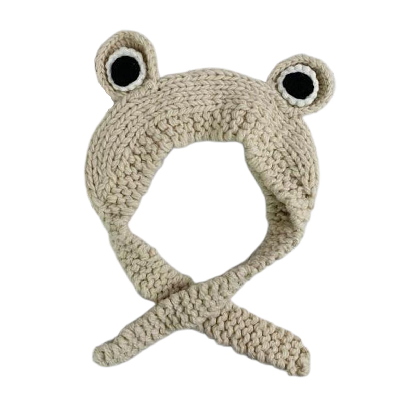 Damskie czapki zimowe śliczne żaby szydełkowe duże dzianiny dla dziewczynek czapka śliczna żaba oczy splot dzianiny Skullies czapka typu czapka bez daszka: Beige