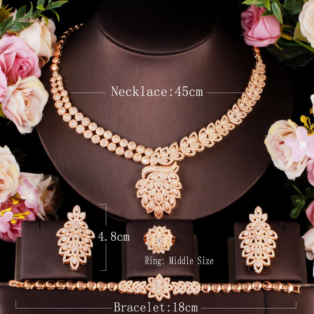 CWWZircons 4 pcs Royal Party Bridal Cubic Zirconia Necklace Luxury Dubai Nigerian Gold Color CZ Wedding Women Jewelry Set T485