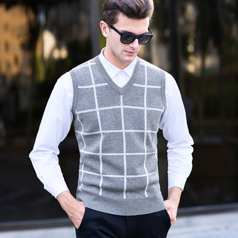 chaleco de lana para hombre, chaleco Casual, sin mangas, suéter grueso y cálido tejido, pulóver para hombre, ropa Casual de de lana pura: Grey / XL