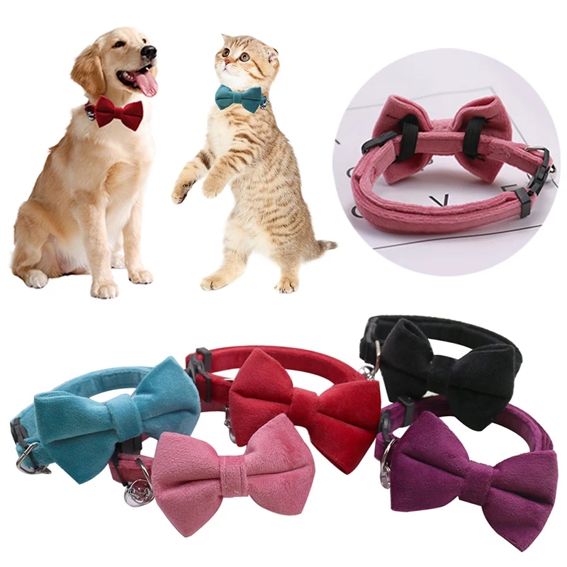 Samt-schleifen-katzenhalsband mit verstellbarem sicherheitsverschluss, einfarbiges katzenhalsband mit glöckchen, haustierzubehör