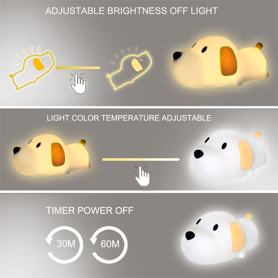 Silicone Cartoon Puppy Dog Touch Sensor LED Night Light Baby Children Bedroom LED Night Lamp USB Atmosphere Novelty Light