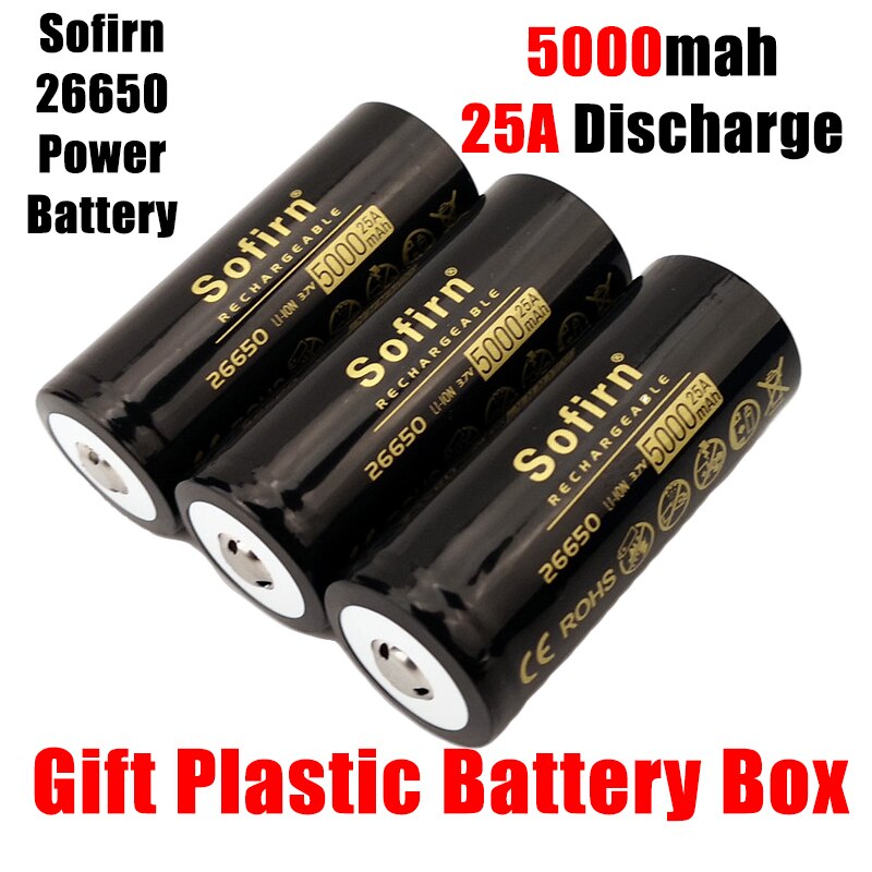 Sofirn 26650 Battery 5000mAh 3.7V 25A Rechargeable Battery 5C High Discharge Drain Lithium Batteries for LED Flashlight/Toys