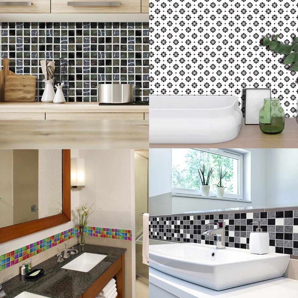 19pcs PVC Mosaic Tile Wall Sticker Waterproof Adhesive Tiles Decal for Bathroom Kitchen Decoration Art Wall Decals