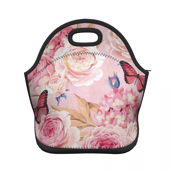 butterflies lunch bag women Portable Insulated lunch box for men girls boys Neoprene Cooler Tote Lunch Bags: green