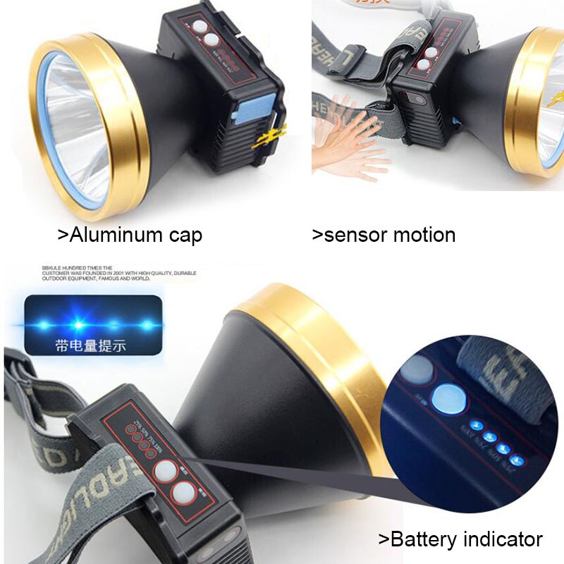 Høj effekt  t6 led forlygte usb genopladelig sensor fiskeri frontal cykling lommelygte forlygte hovedlygter campingbelysning