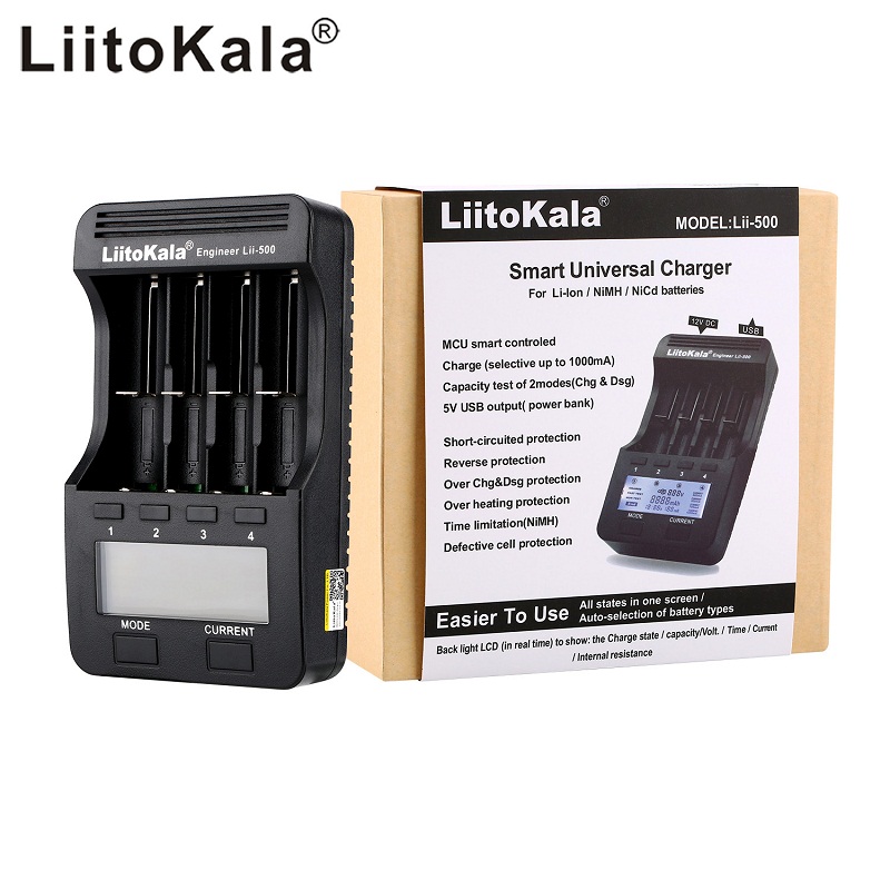 Liitokala Lii-500 Lcd 3.7V/1.2V Aa/Aaa 18650/26650/16340/14500/10440/18500 batterij Oplader Met Scherm + 12V2A Adapter Lii500 5V1A