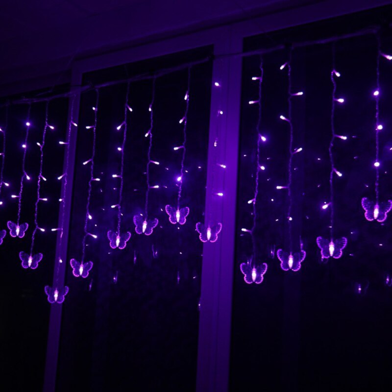 Guirnalda de mariposas LED rosa y morado, cortina de luces de hadas para habitación, sala de estar, hogar, decoración de boda, decoraciones para dormitorio
