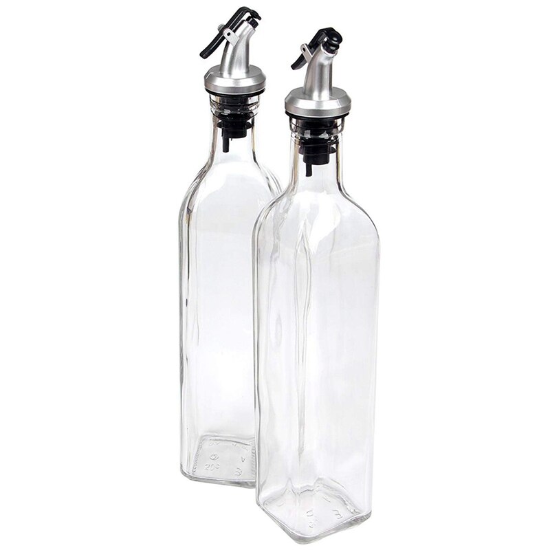 Bouteille en verre de distributeur d'huile de burette de 2 pièces pour le bec de récipient de cuisson 17Oz et 6 pièces