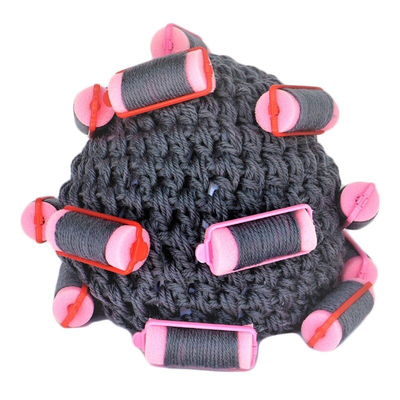 Adult Kids Baby Knitted Hair Roller Curlers Wig Hat Funny Housewife Landlady Cosplay Costume Elastic Head Cover Cap: Gray