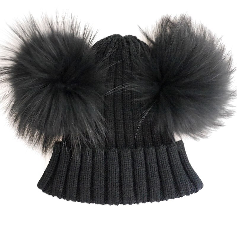 Volwassen Dubbele Bont Pompon Winter Hoeden voor Vrouwen Wol Blend Gebreide Heren Hoeden en Caps