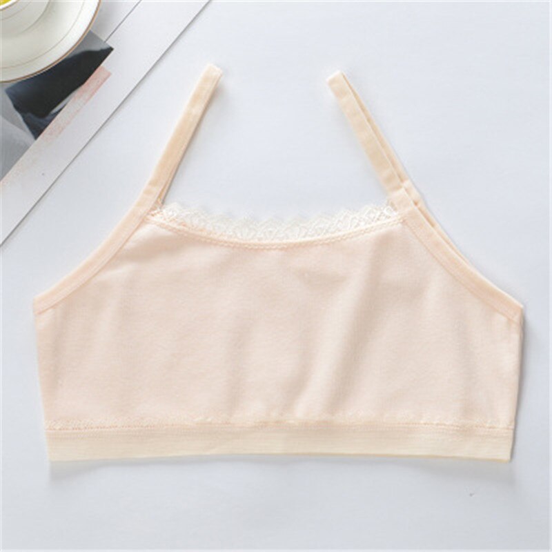 Children's breast care girl bra 6-12 Years Hipster Cotton Teens Teenage Underwear summer Kids Lace vest Young: Skin color / L