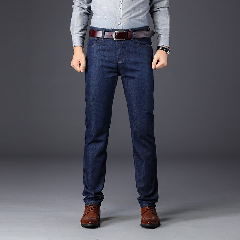 Heren winter warme plus fluwelen rechte jeans mannelijke klassieke dikke fleece denim broek plus grote maten broeken