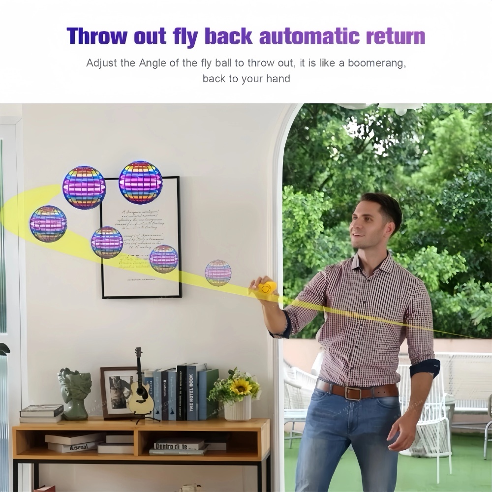 Flying Ball with Lights Cosmic Globe 360° Rotating Suspension Ball Hand Controlled Color LED Suitable for Indoor and Outdoor Toy