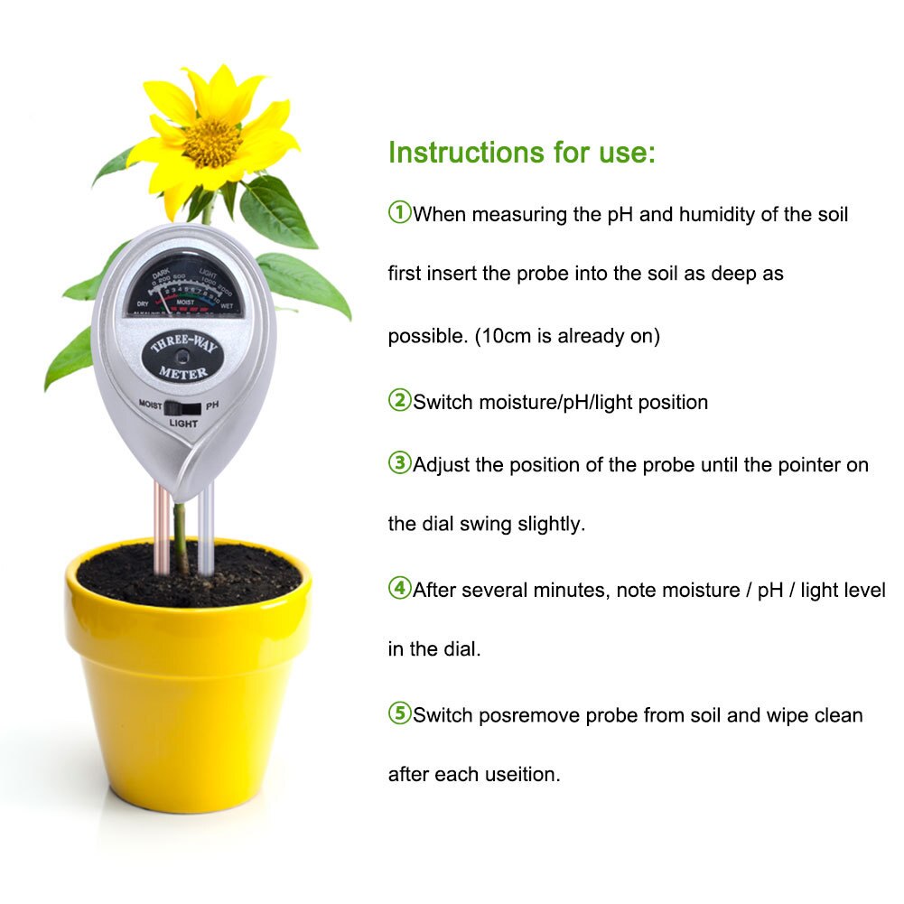 3 in 1 Soil Ph Meter Soil Tester PH Moisture Meter Temperature Analysis Acidity Alkali