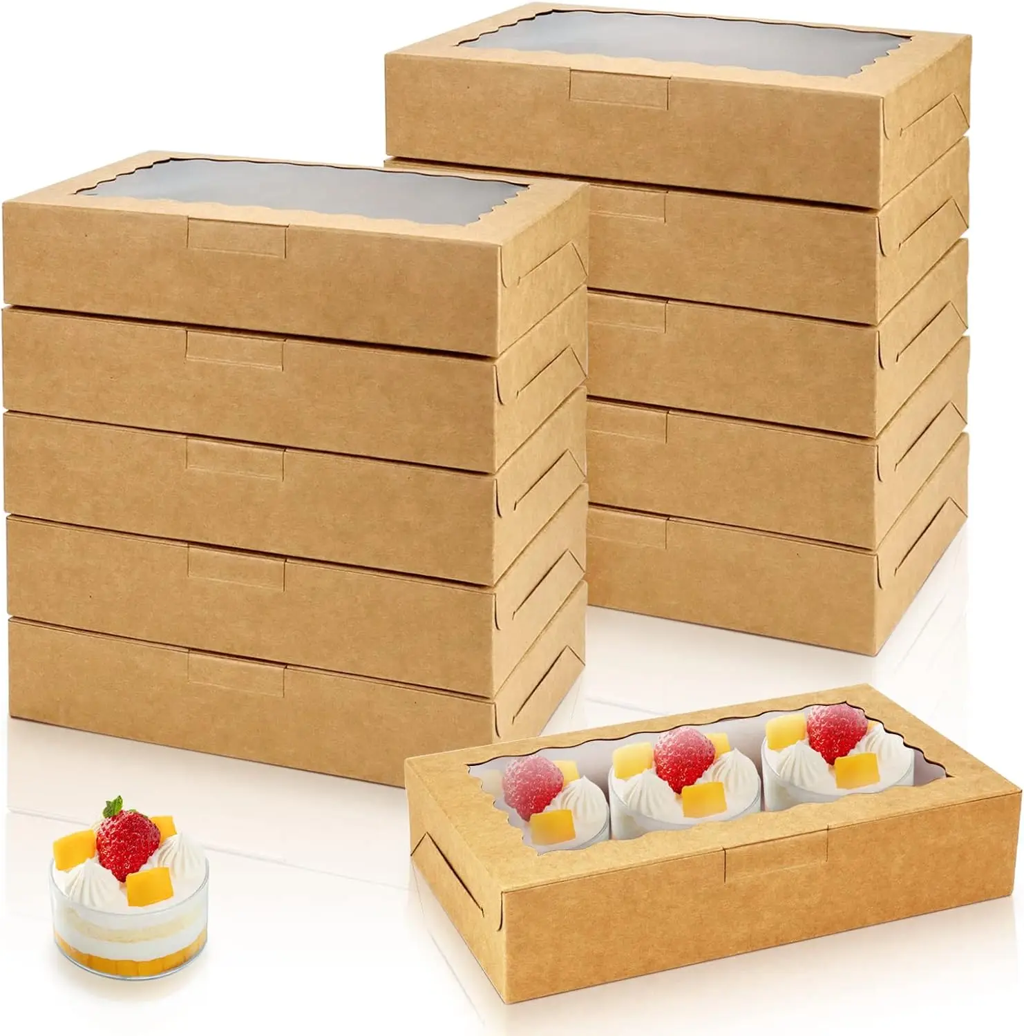 Cajas para galletas con ventana transparente, pequeñas cajas de dulces Kraft, cajas de pastelería premium con etiquetas, cuerdas para embalaje de galletas, postres y magdalenas: 27x34 cm / 28x10x35 cm