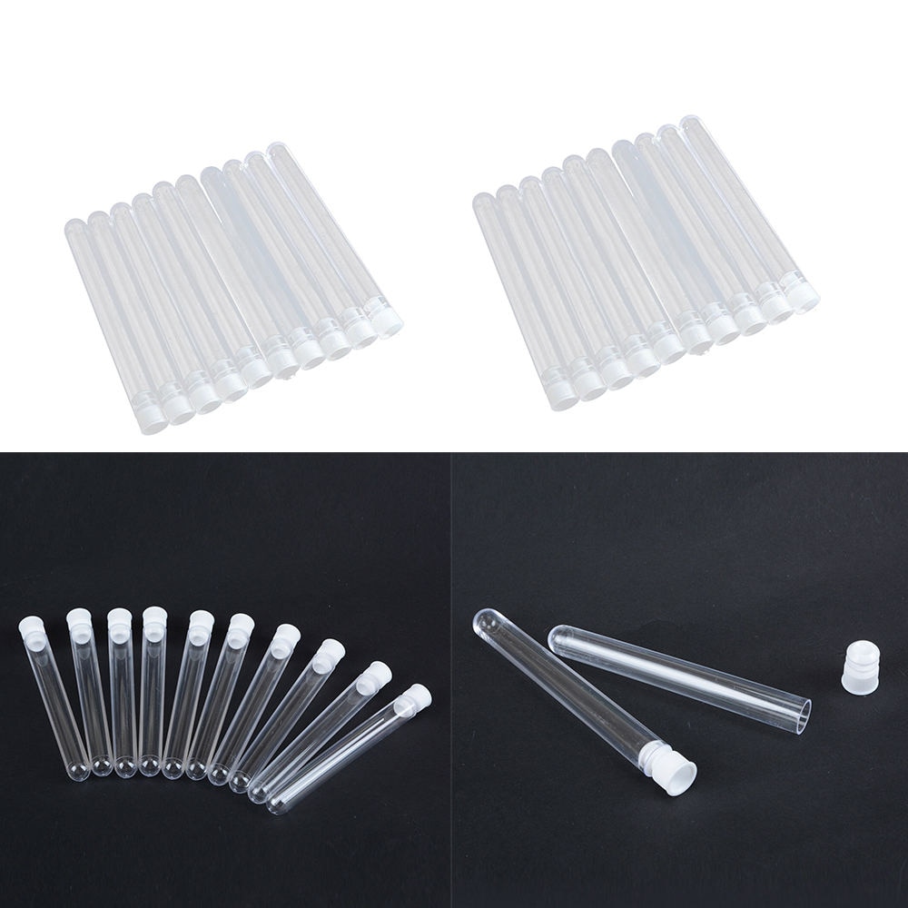 50pcs Clear Plastic Test Tube Transparent Round Bottom Tube Vial with Cap Home Storage Bottle 12x100/15x100mm