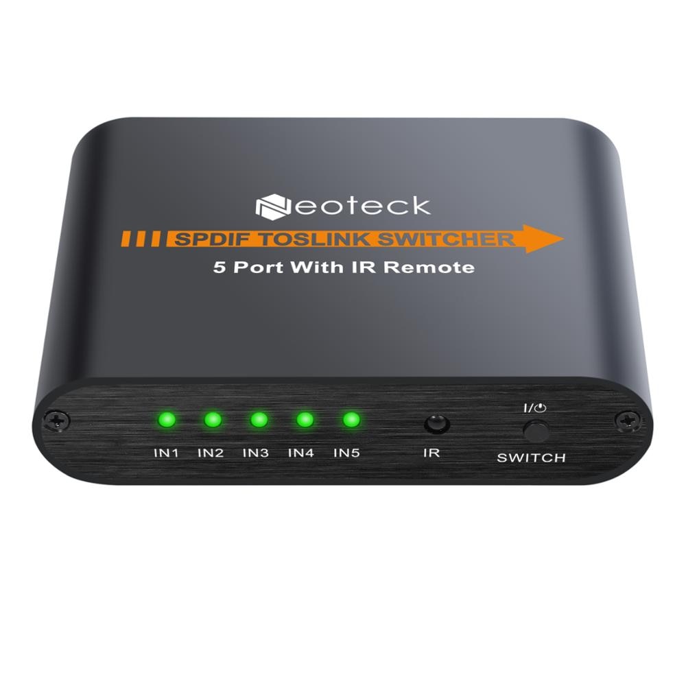 Neoteck 5x1 Optische Audio- Schalter SPDIF/TOSLINK Umschalter Splitter Adapter mit IR Fernbedienung 5 Eingang 1 ausgang Für DVD ps4