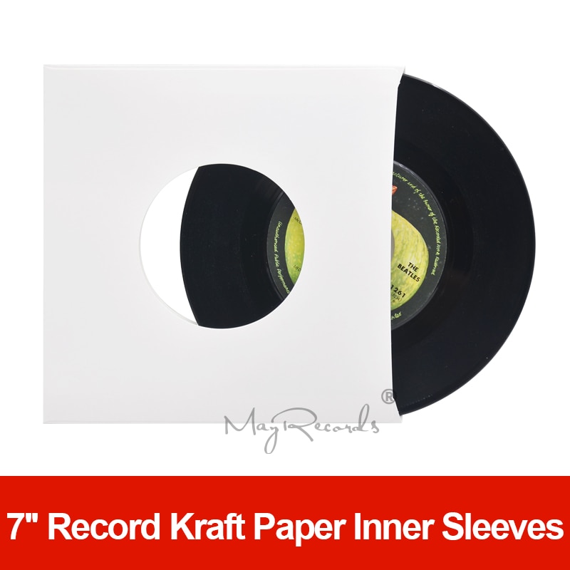 20 Zwaargewicht Zuur Gratis Wit Kraftpapier Innerlijke Mouwen Met Gat Voor 7 &#39;&#39;Record Vinyl