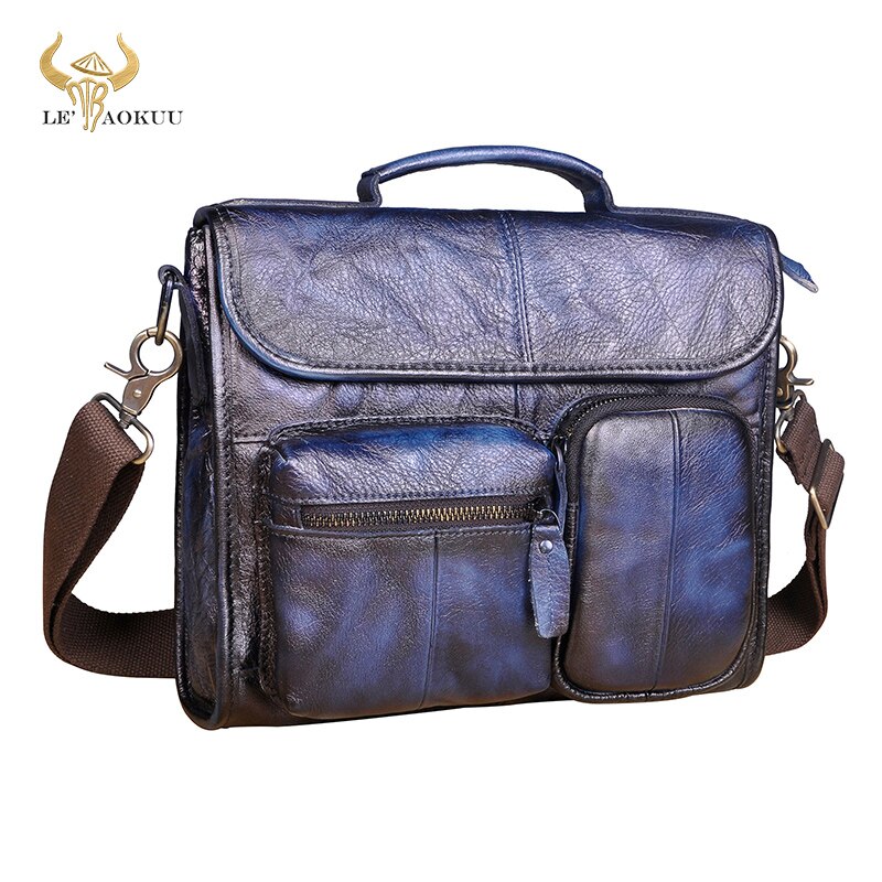 Mode Echt Leer Mannelijke Toevallige Messenger Bag Satchel 11 "Pad Crossbody Schoudertas School Book Bag Voor mannen 202-d: Deep Blue