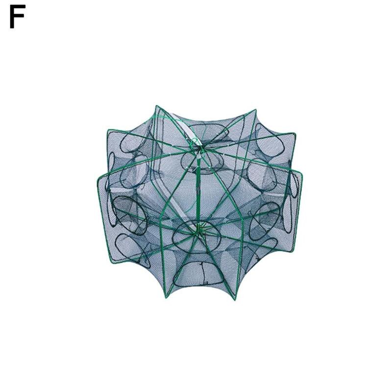 6/8/12/16 Holes Folded Portable Hexagon Fishing Net Crayfish Fish Automatic Trap Shrimp Carp Catcher Cages Mesh Nets CrabTrap: 35cmX65cm green