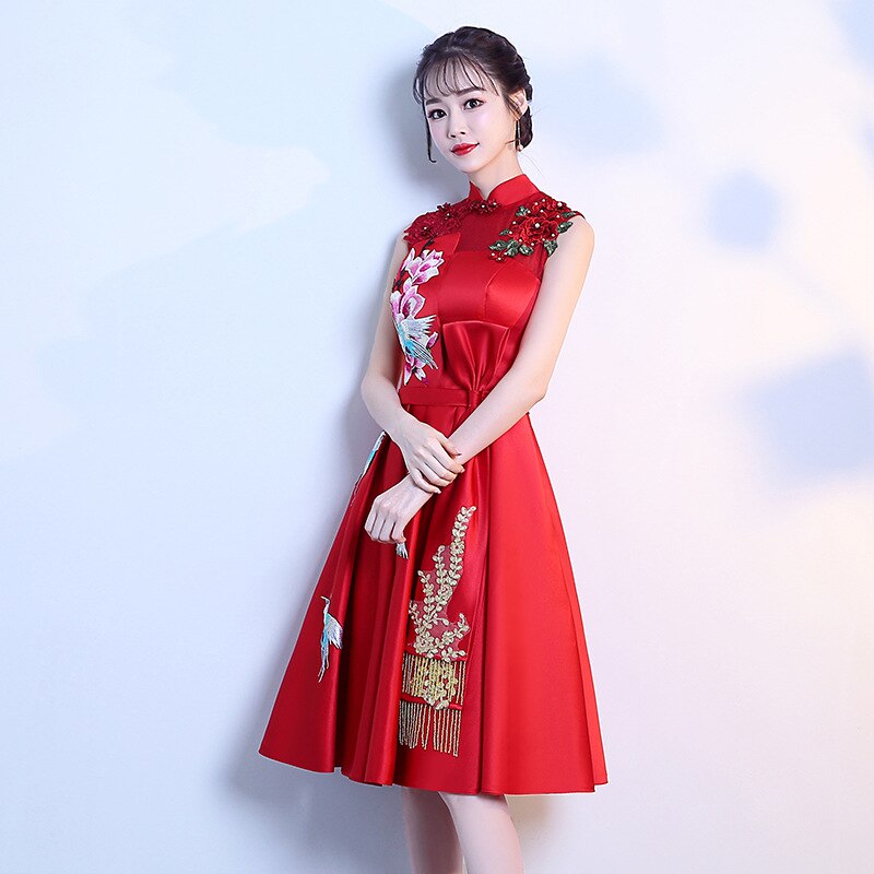 Autumn And Winter Style Dress for Toast Bride Marriage Chinese Style Short Banquet Huimen Dress Red Dress Women's